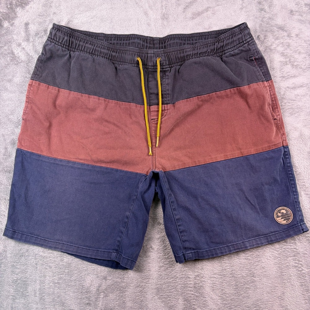 HippyTree Nomad Division Shorts Men's XL Navy Red Colorblock Elastic Waist Beach